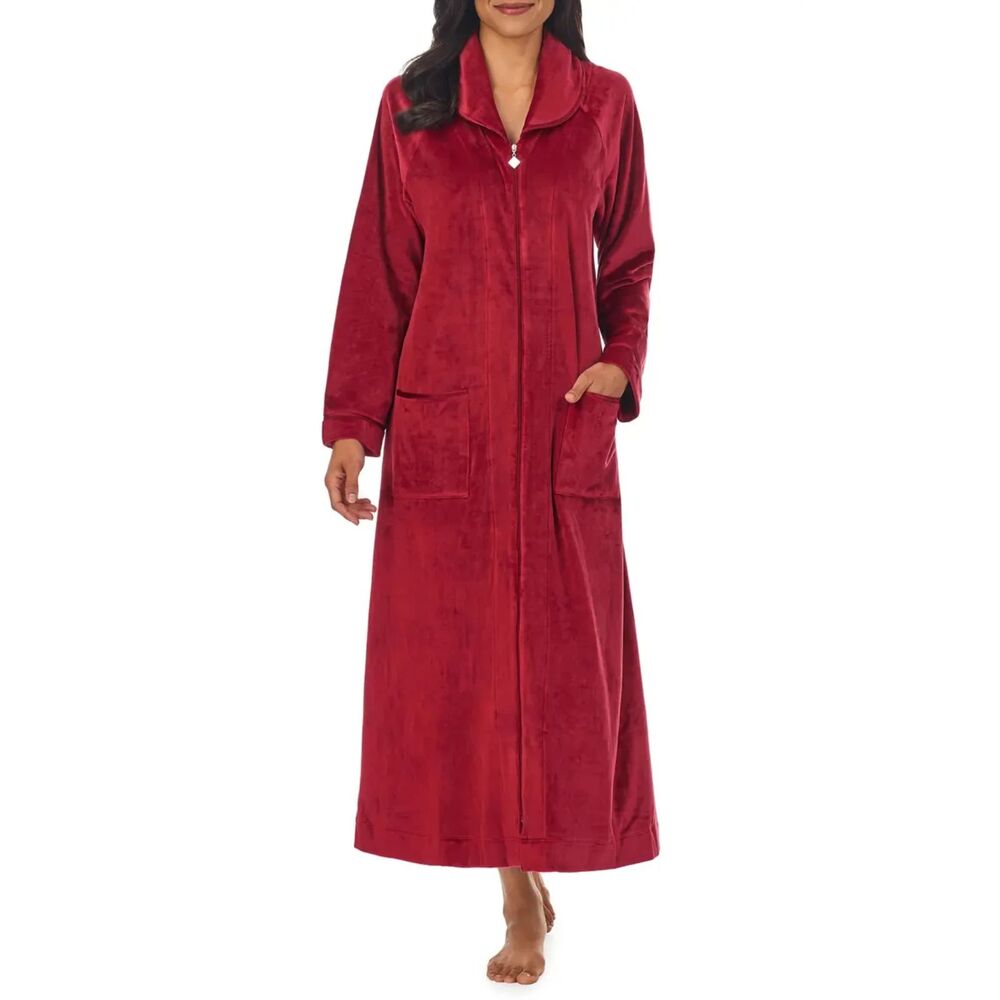 Eileen West Velvet Zip Up Longline Robe - Wine S/M